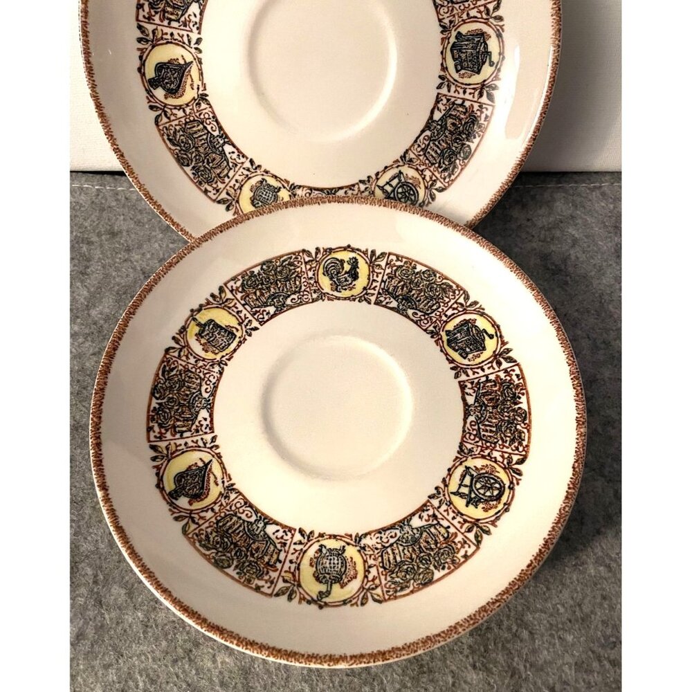 4 Vintage Taylor Smith Taylor Settlers Design Saucers #2154